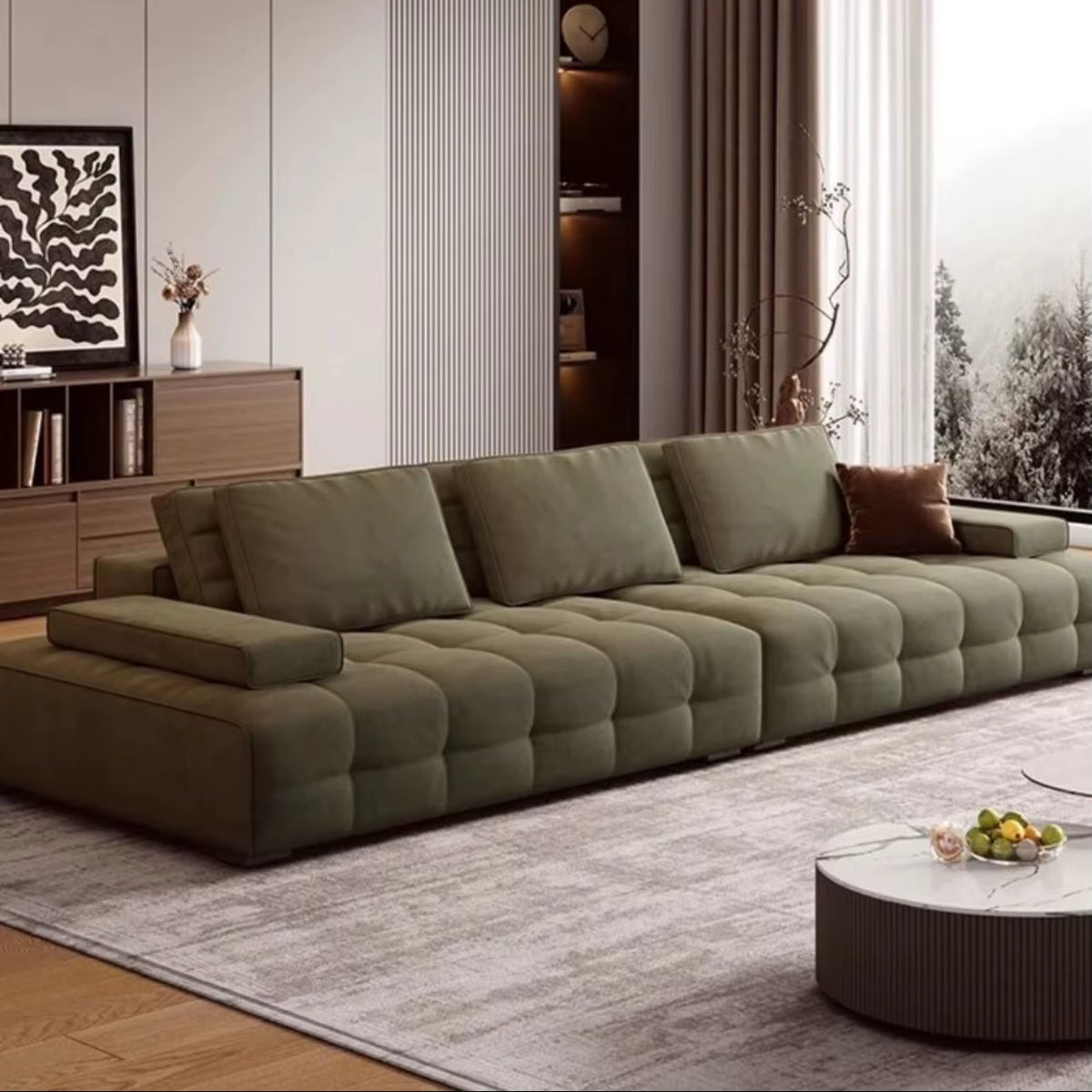 Popular Solid Wood Sofa for Small and Medium-Sized Apartments Simple and Modern Living Room Straight Sofa Set